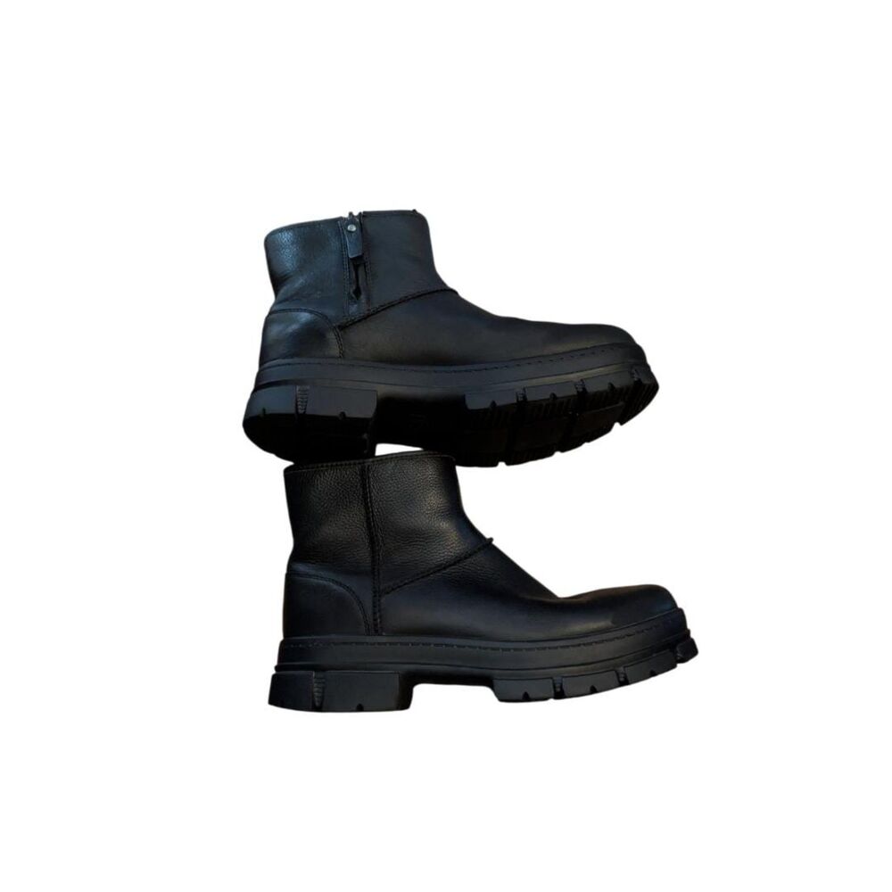 UGG Ashton Zip Waterproof Leather Chunky Lug Sole Ankle Boots Black, Women's 9M